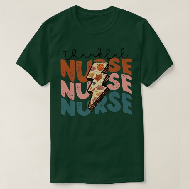 Bleached One Thankful Nurse Retro Thanksgiving Nur T-Shirt (Design Front)
