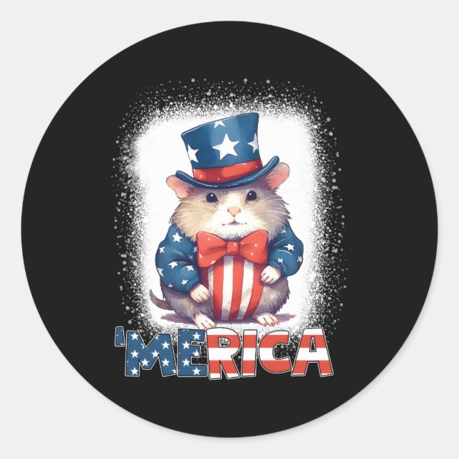 Bleached Patriotic Guinea Pig 4Th Of July Firework Classic Round Sticker (Front)