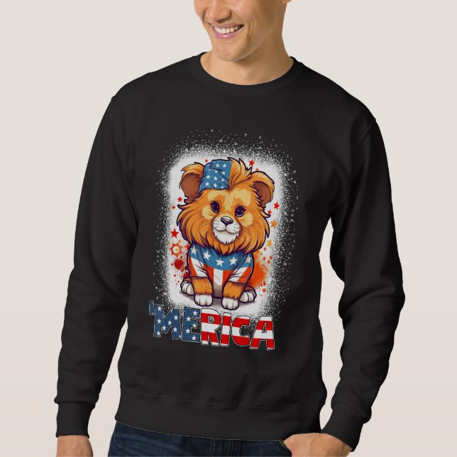 Bleached Patriotic Lion 4th of July Fireworks Meri Sweatshirt (Front)