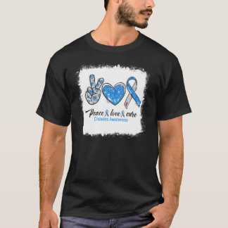 Bleached Peace Love Cure Blue Grey Ribbon Diabetes T-Shirt