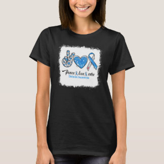 Bleached Peace Love Cure Blue Grey Ribbon Diabetes T-Shirt