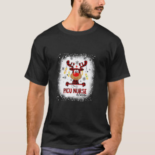 Bleached Picu Nurse Reindeer Christmas Xmas Picu L T-Shirt