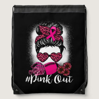 Bleached Pink Out Football Mom Messy Bun Pink Brea Drawstring Bag