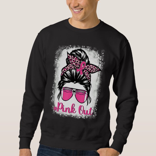 Bleached Pink Out Football Mom Messy Bun Pink Brea Sweatshirt (Front)