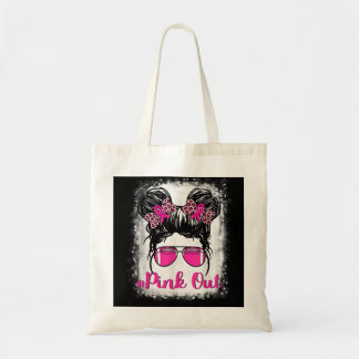 Bleached Pink Out Football Mom Messy Bun Pink Brea Tote Bag