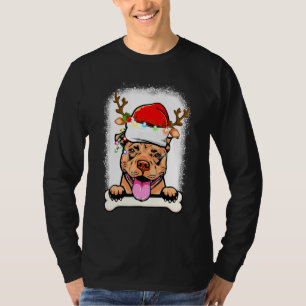 Bleached Pitbull Santa Lights Christmas Dog Reinde T-Shirt