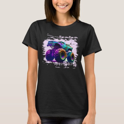 Bleached Purple Monster Trucks Loves Monster Truck T_Shirt