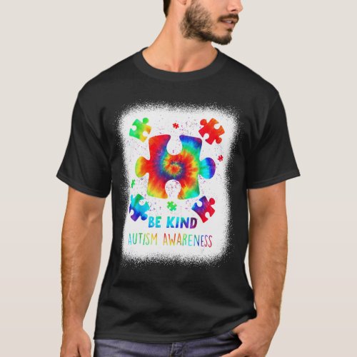 Bleached Puzzle Piece Be Kind Autism Awareness Tie T_Shirt