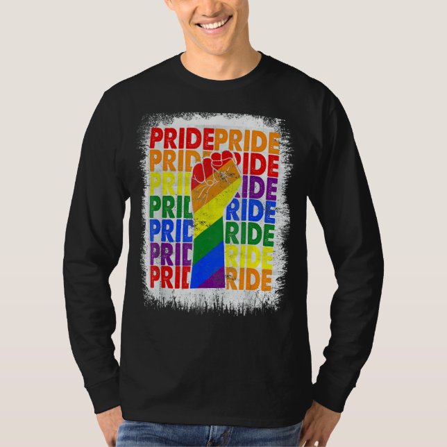 Bleached Resist Fist Rainbow Flag Gay Pride T-Shirt (Front)