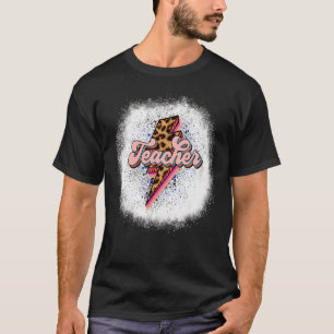 Bleached Retro Teacher Lightning Bolt Leopard Teac T-Shirt