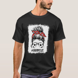 Bleached Soccer Grammy Messy Bun Grammy Life Mothe T-Shirt