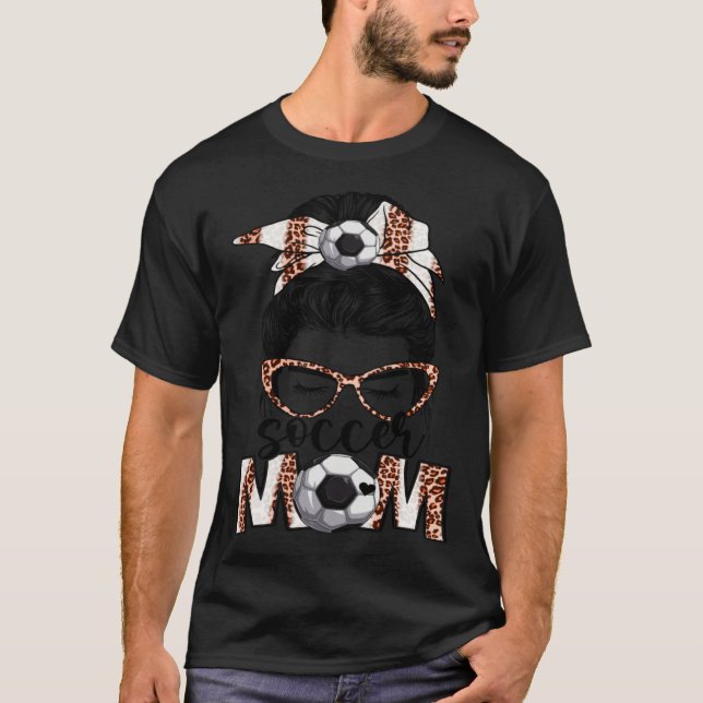 Bleached Soccer Mom Game Day Messy Bun Leopard Pri T-Shirt (Front)