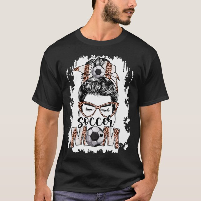 Bleached Soccer Mom Game Day Messy Bun Leopard Pri T-Shirt (Front)