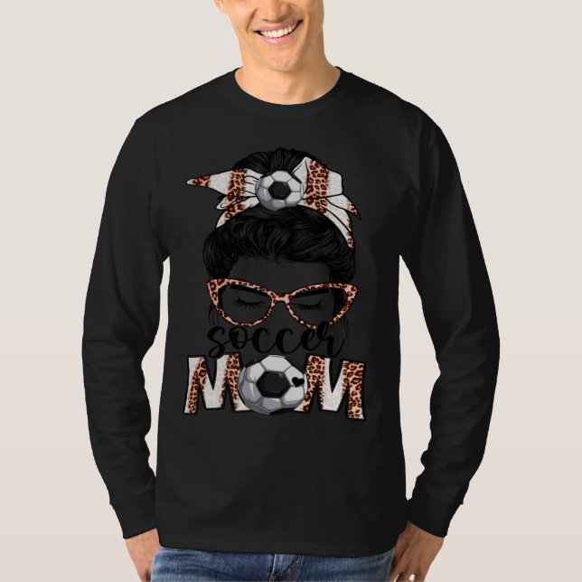 Bleached Soccer Mom Game Day Messy Bun Leopard Pri T-Shirt (Front)