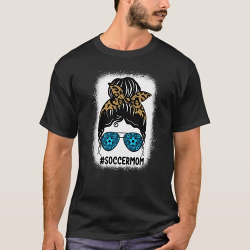 Bleached Soccer Mom Leopard Print Messy Bun Hair L T_Shirt