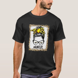 Bleached Softball Aunt Messy Bun Game Day Mothers  T-Shirt