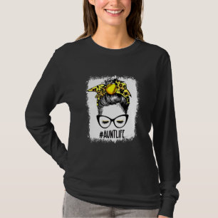 Bleached Softball Aunt Messy Bun Game Day Mothers  T-Shirt