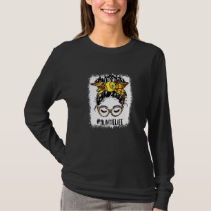 Bleached Softball Auntie Messy Bun Game Day Mother T-Shirt