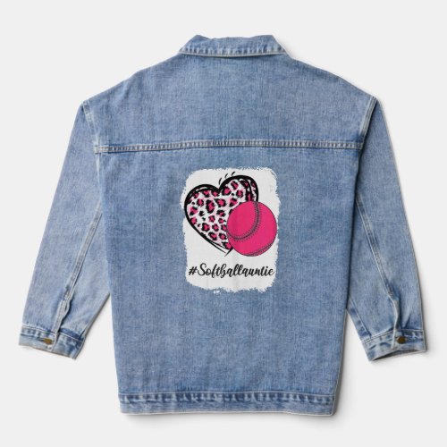 Bleached Softball Auntie Pink Leopard Heart Messy  Denim Jacket