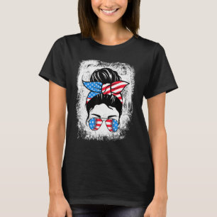 Bleached Softball Baseball Mom Life Messy Bun 4th  T-Shirt