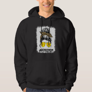 Bleached Softball Bonus Mom Life Leopard Messy Bun Hoodie