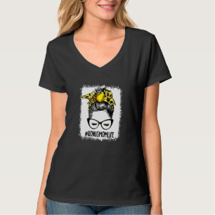 Bleached Softball Bonus Mom Messy Bun Game Day Mot T-Shirt