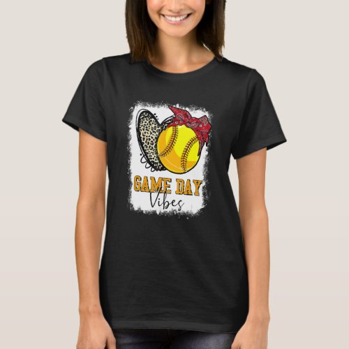 Bleached Softball Game Day Vibes Leopard Heart Hea T_Shirt