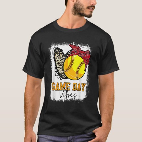 Bleached Softball Game Day Vibes Leopard Heart Sof T_Shirt