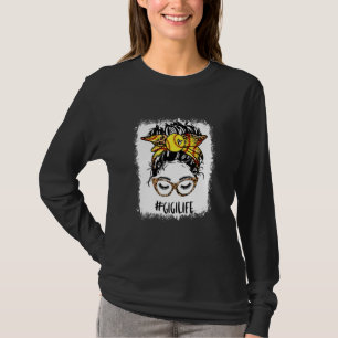 Bleached Softball Gigi Messy Bun Game Day Mothers  T-Shirt