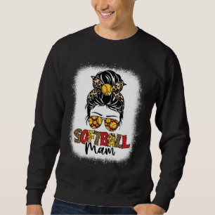 Bleached Softball Mam Leopard Messy Bun Mothers Da Sweatshirt