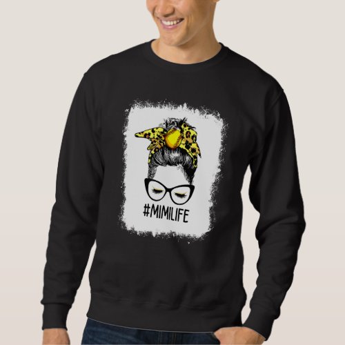 Bleached Softball Mimi Life Leopard Messy Bun Moth Sweatshirt