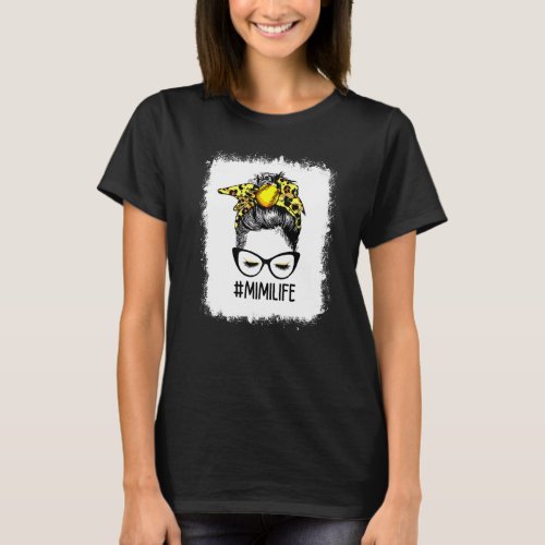 Bleached Softball Mimi Life Leopard Messy Bun Moth T_Shirt