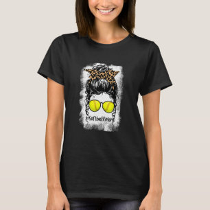 Bleached Softball Mom Life Leopard Messy Bun For W T-Shirt