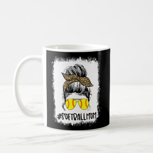 Bleached Softball Mom Life Leopard Messy Bun Game  Coffee Mug
