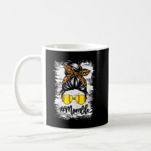 Bleached Softball Mom Life Leopard Messy Bun Game  Coffee Mug