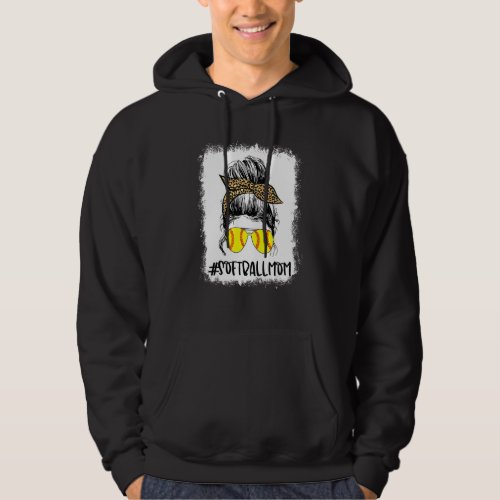 Bleached Softball Mom Life Leopard Messy Bun Game  Hoodie