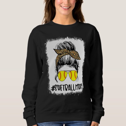 Bleached Softball Mom Life Leopard Messy Bun Game  Sweatshirt