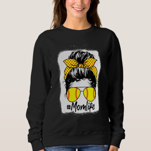 Bleached Softball Mom Life Leopard Messy Bun Game  Sweatshirt