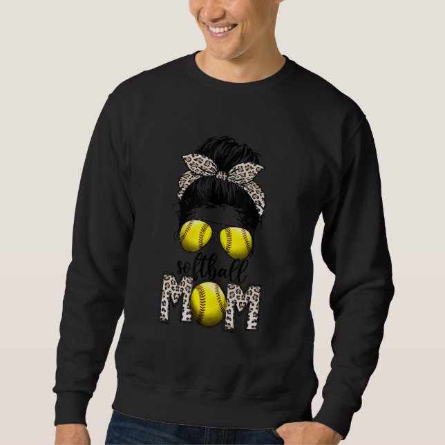Bleached Softball Mom Life Leopard Messy Bun Game  Sweatshirt (Front)