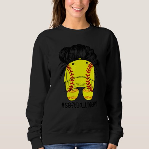 Bleached Softball Mom Life Leopard Messy Bun Game  Sweatshirt