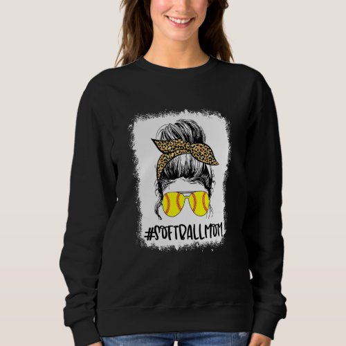 Bleached Softball Mom Life Leopard Messy Bun Game  Sweatshirt