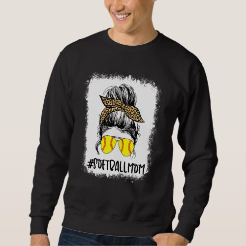 Bleached Softball Mom Life Leopard Messy Bun Game  Sweatshirt