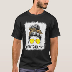 Bleached Softball Mom Life Leopard Messy Bun Game T-Shirt