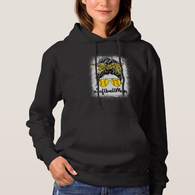Bleached Softball Mom Life With Leopard and Messy  Hoodie (Front)