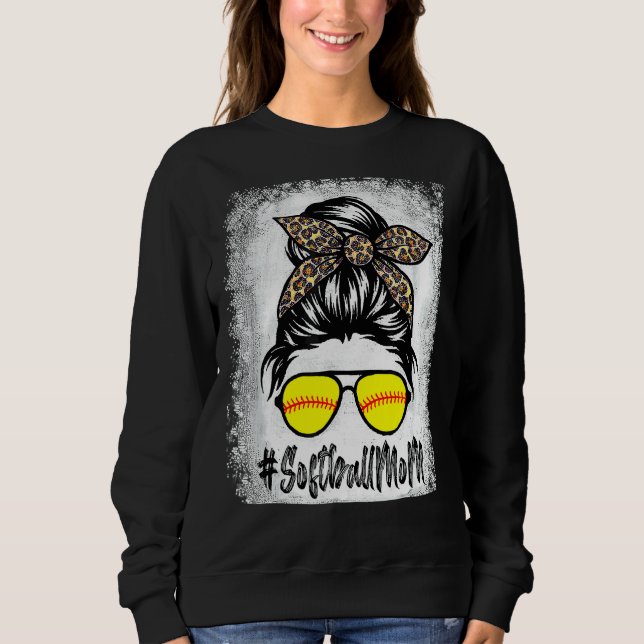 Bleached Softball Mom Life With Leopard And Messy  Sweatshirt (Front)