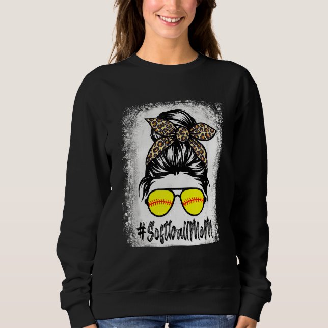 Bleached Softball Mom Life With Leopard And Messy  Sweatshirt (Front)