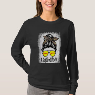 Bleached Softball Mom Life With Leopard And Messy  T-Shirt