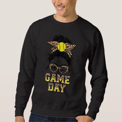 Bleached Softball Mom Messy Bun Game Day Vibes Mot Sweatshirt
