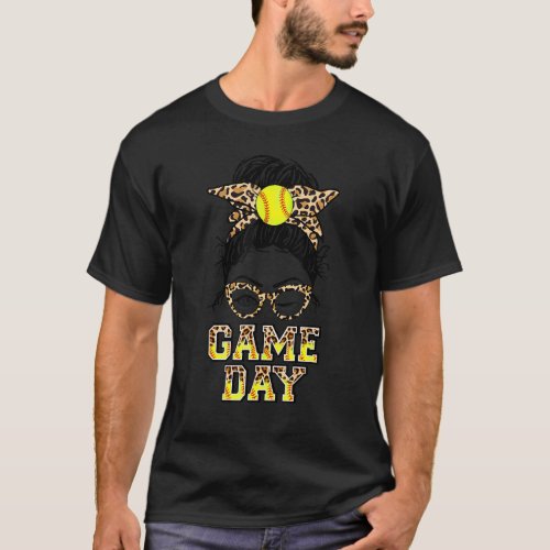 Bleached Softball Mom Messy Bun Game Day Vibes Mot T_Shirt