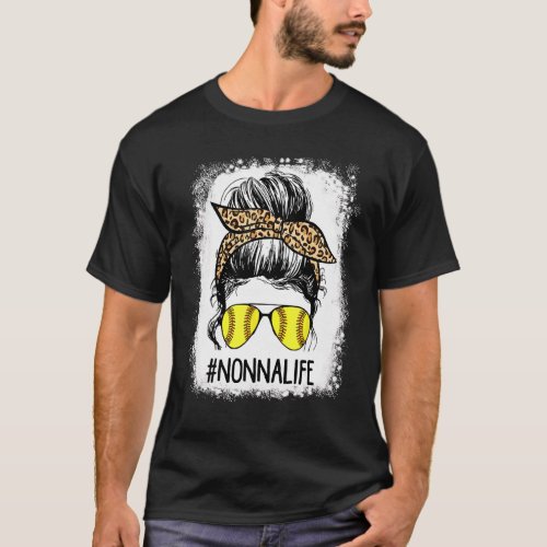 Bleached Softball Nonna Life Leopard Messy Bun Gam T_Shirt